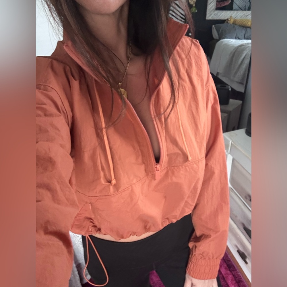 Coral Orange Half-Zip Windbreaker Pullover